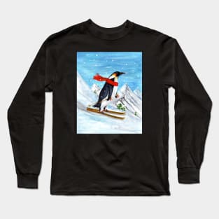 Downhill Skiing Penguin Long Sleeve T-Shirt